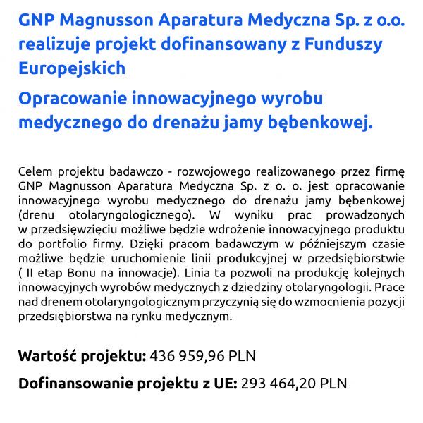 GNP Magnusson Aparatura Medyczna Sp. z o.o. realizuje projekt dofinansowany z Funduszy Europejskich